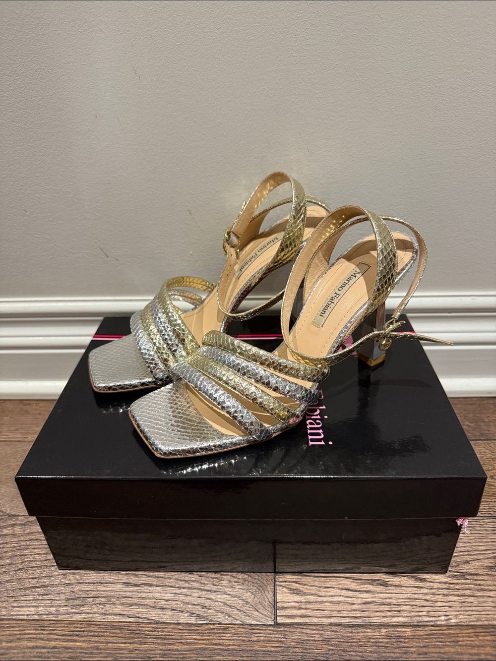 Marino Fabiani Metallic Gold Strappy Heel Sandals - Women